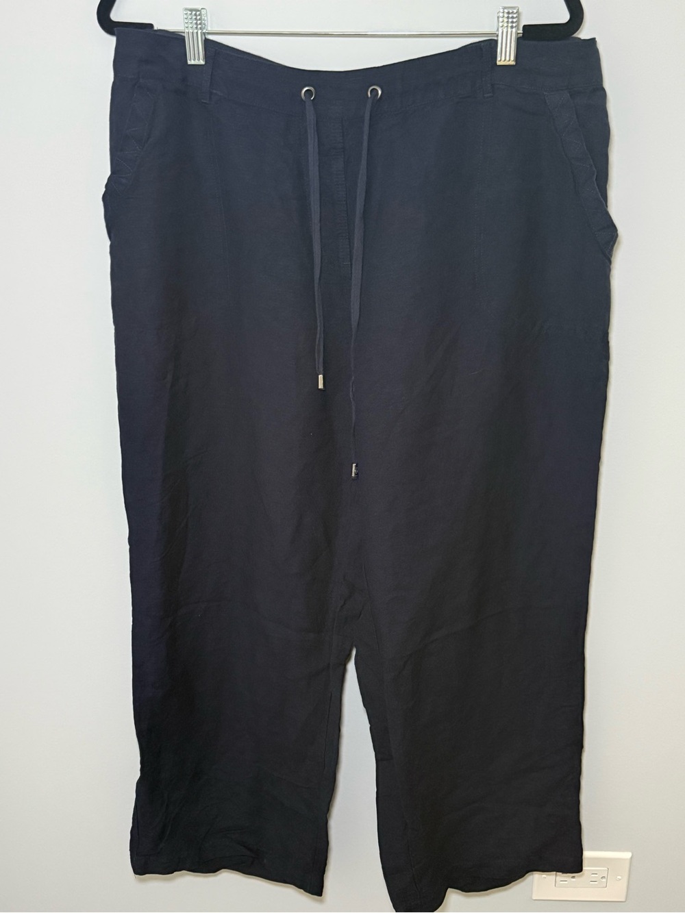 Navy Blue Linen Wide Leg Pants Relaxed Pull On Coastal Grandmother Minimalist XL